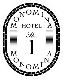 楕円形に、中心には1の数字。その数字の周りをレンガ模様であしらった、MONOMINAHOTELのロゴマーク