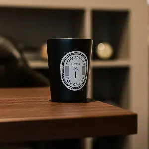 Original tumbler of MONOMINA HOTEL that has its logo printed on it.